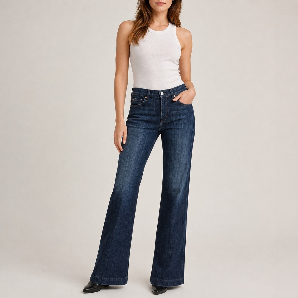 7 For All Mankind Dojo Dark Wash Wide Leg Trouser Jeans NWT Size 32 U115B380S